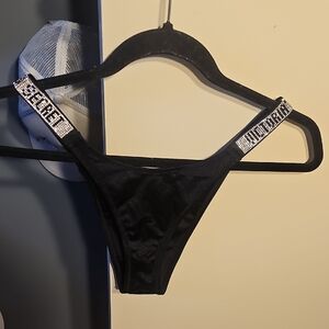 Victoria Secrets Black Bikini Bottom with Rhinestone Straps NWOT